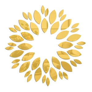Detailed view of golden acrylic sunflower mirror wall stickers with high reflection