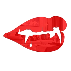 Creative red lip shaped acrylic wall mirror sticker with vampire fang design for home decor