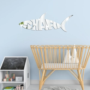 Shark-shaped acrylic mirror wall sticker with text design for nursery decoration