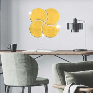 Modern set of 4 semi-circle gold mirror wall stickers in a symmetrical pinwheel pattern