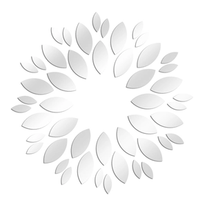 3D white sunflower mirror wall sticker with oval leaves forming a relief floral pattern