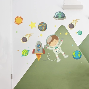 Luminous space wall stickers with astronauts, planets and rockets for kids bedroom decor