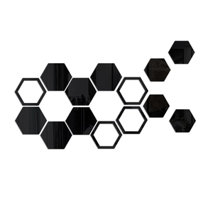 Modern set of hexagonal acrylic mirror wall stickers in black for DIY home decoration