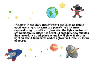 Glow in the dark space stickers instructions showing light absorption and glowing process