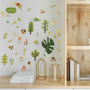 Nordic forest glow-in-the-dark wall stickers with trees and plants for kids room