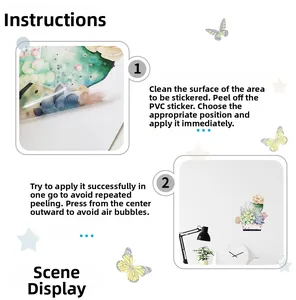 Guide showing how to apply PVC succulent wall stickers on a clean surface with examples