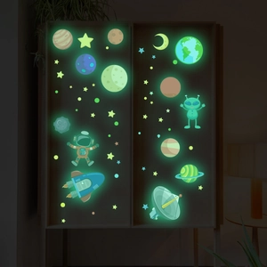 Cartoon Space Astronaut Alien Luminous Wall Stickers Glow In The Dark Planet Rocket Star PVC Decals For Kids Room Decor