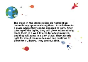 Luminous wall stickers guide showing 10min light absorption for 2h glow and reuse