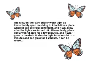 Luminous butterfly wall stickers with usage instructions for glowing effect in the dark