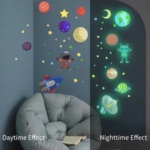 Glow in the dark space stickers with astronauts and planets for kids room wall decor