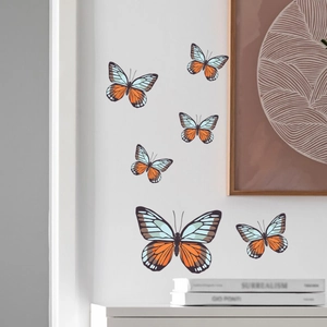 Realistic 3D butterfly wall stickers in blue and orange for home bedroom decor
