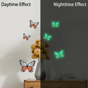 Luminous butterfly wall stickers showing day and night glowing decorative effects for bedroom