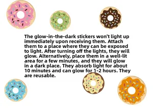 Luminous donut wall stickers showing six colorful designs and glowing principles detail