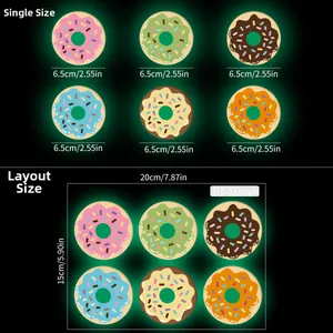 Luminous colorful donut wall stickers set with dimensions 20x15cm for bedroom decor