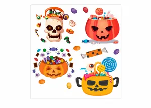 Pegatinas de Halloween brillantes con calabaza calavera y dulces para decoración pared