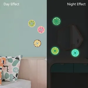 Luminous donut wall stickers showing glow-in-the-dark effects for bedroom decor