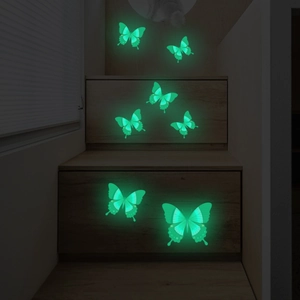 Adesivi murali farfalle luminose con effetto fluorescente verde per decoro camera
