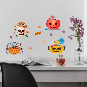 Luminous Halloween wall stickers featuring pumpkins and skulls for creative kids room decor