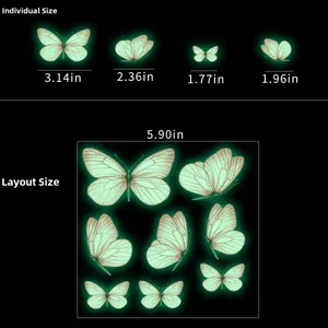 Guide des tailles détaillé pour stickers muraux papillons fluorescents et brillants
