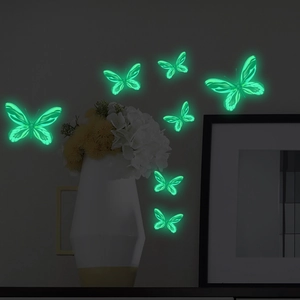 Luminous glow-in-the-dark butterfly wall stickers set with seven pieces for home decor