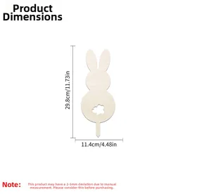 Detailed size measurement of wooden rabbit garden stake showing height and width dimensions