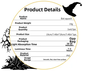 Detailed view of Halloween glowing bat PVC sticker set with 19x19cm dimensions info