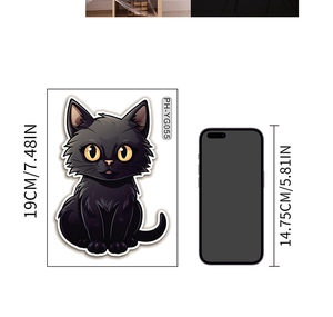 Confronto dimensioni dell'adesivo da parete gatto carino alto 19 cm con uno smartphone