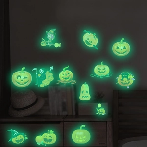 Halloween Glow In The Dark Wall Stickers Luminous Fluorescent Pumpkin Witch Grim Reaper Decals For Kids Bedroom Home Decoration