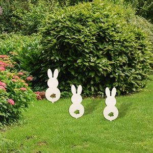Cute Wooden Rabbit Garden Stakes Decorative Outdoor Courtyard Potted Plant Plug-In Modern Minimalist DIY Gardening Ornament