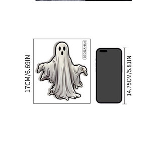 Detailed size comparison of the Halloween luminous ghost wall sticker with a smartphone