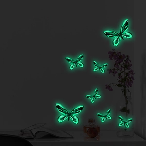 Luminous green butterfly wall stickers glowing in the dark for nursery decor