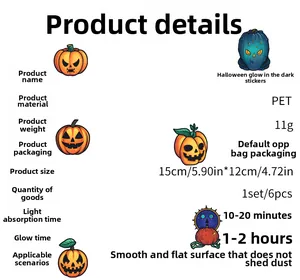 Specifications for 6pcs Halloween luminous wall stickers made of PET material 15x12cm