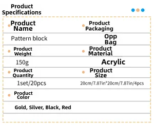 Detailed specifications chart for acrylic mirror wall stickers with size and material info