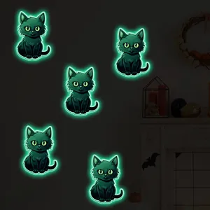 Adesivi murali gatto Halloween luminosi con effetto fluorescente verde nel buio
