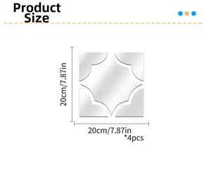 Set of 4 geometric acrylic mirror wall stickers showing dimensions 20cm by 20cm