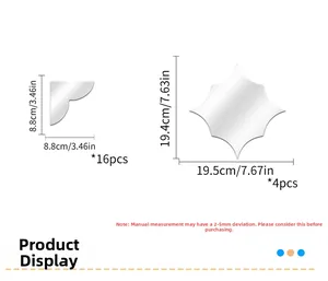 Detailed dimension guide for hollow acrylic mirror wall stickers with 16 corner and 4 star pieces