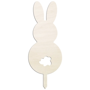Cute wooden bunny garden stake with long ears and hollow tail for outdoor pot decor