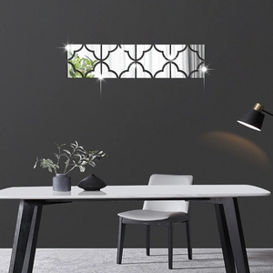 Modern geometric acrylic mirror wall stickers with black clover frames for home decor