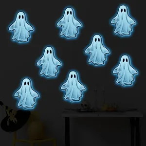 Luminous Halloween ghost wall stickers with blue glow effect for festive party decoration