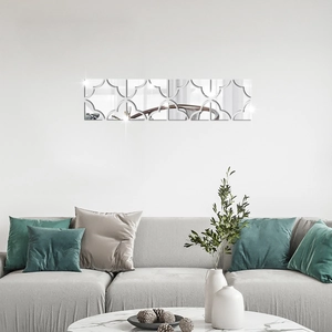 Close-up of geometric hollow mirrored acrylic wall stickers with a glossy finish