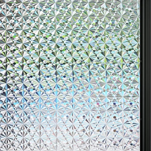Close-up of 3D floral frosted privacy window film with decorative rainbow laser effect