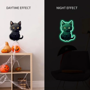 Adesivo murale gatto luminoso con effetto diurno e fluorescente verde di notte