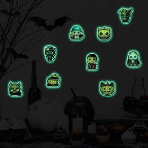 Stickers Halloween fluorescents avec citrouilles vert néon et petits monstres effrayants