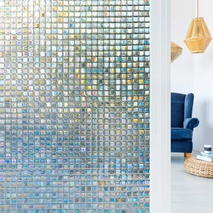 Modern 3D mosaic frosted glass film with rainbow effect for office window privacy