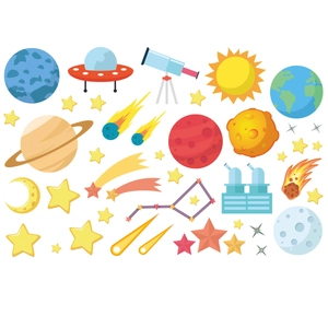 Luminous space stickers set featuring glowing planets, stars and UFO for kids room decor
