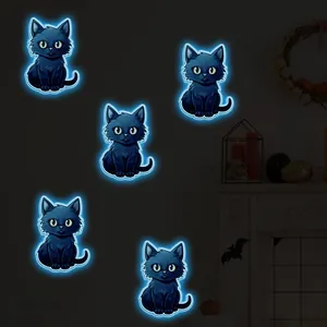 Adesivi da parete a forma di gatto con bordi blu fluorescenti per decorazione