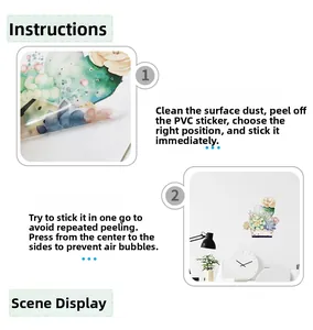 Detail showing PVC cactus wall sticker application steps and modern home decor display