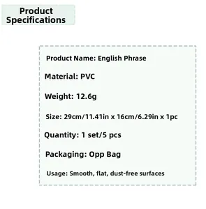 Detailed specifications for PVC alphabet wall stickers with 29x16cm dimensions and material info