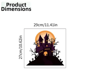 Detailed size chart for Halloween castle wall decal measuring 29cm by 27cm