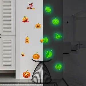Luminous Halloween wall stickers showing daytime look and nighttime fluorescent green glow